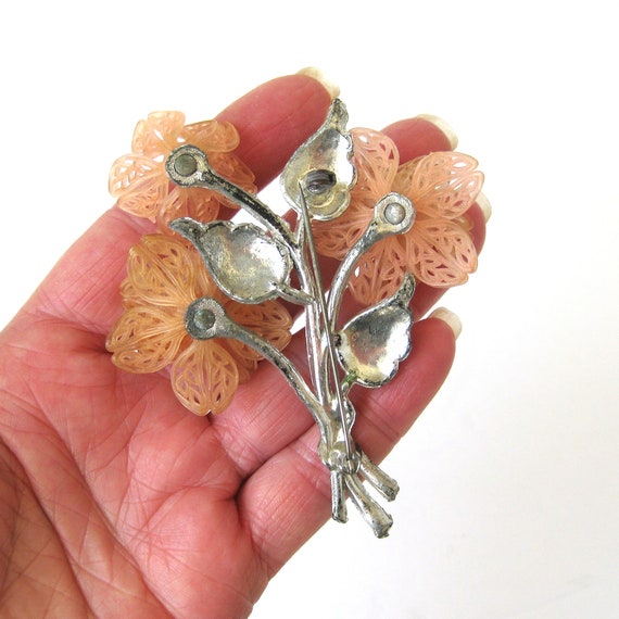 Vintage Floral Brooch, Pressed Metal Brooch with … - image 5