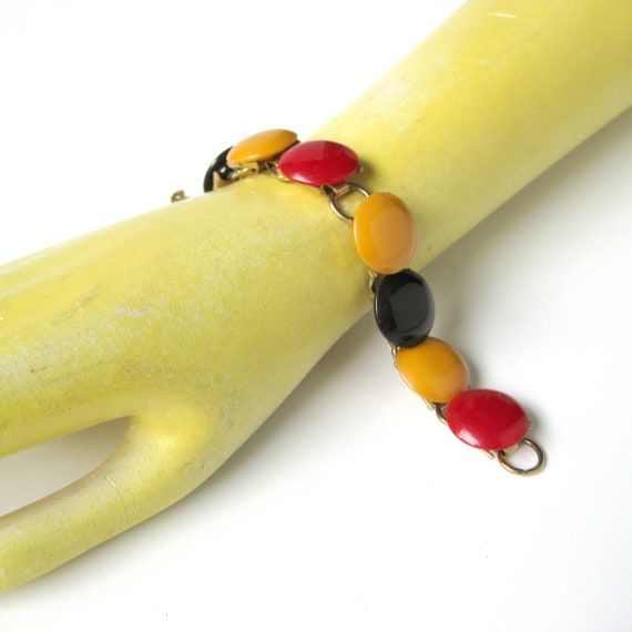 Vintage Bakelite Link Bracelet, Tri-color Bakelit… - image 2