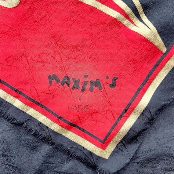 Vintage Maxim's De Paris Silk Scarf: Black, Red & Gold