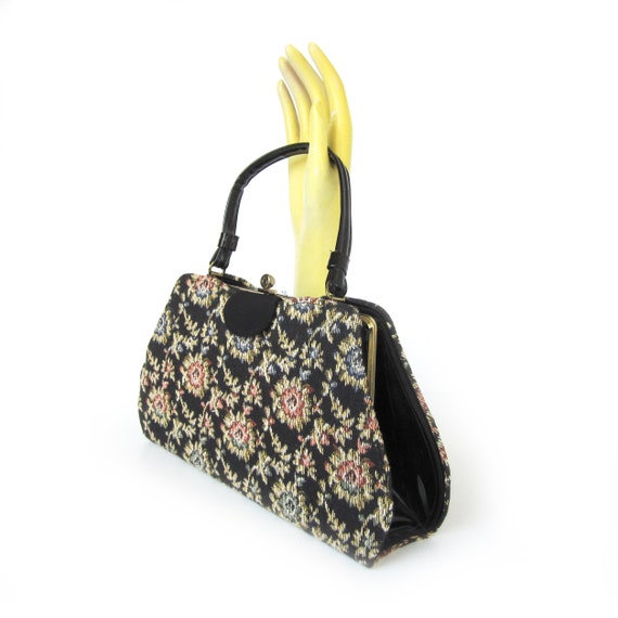 Floral Tapestry Evening Bag, Convertible Black Ba… - image 1