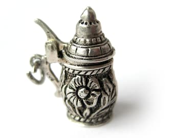 Vintage 800 Silver Beer Stein Charm, Mechanical Oktoberfest Tankard