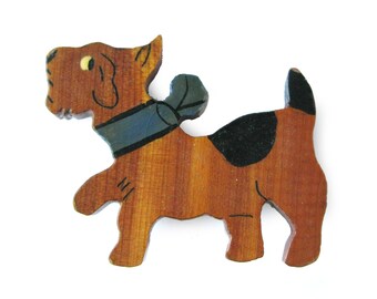 Painted Wood Scotty DOG Brooch, Westie Brooch, Gift for Dog Lover, Vintage Novelty Jewelry, Rare Collectible Jewelry Pin