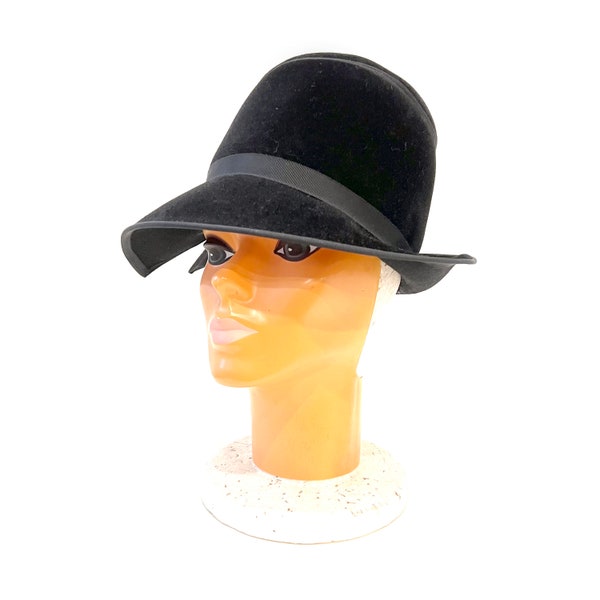 Chapeau Fedora en feutre des années 1960 par M. John Jr, chapeau en feutre noir avec large bord retroussé, chapeau tendance, chapeau d'hiver, chapeau de bob, chapeau vintage