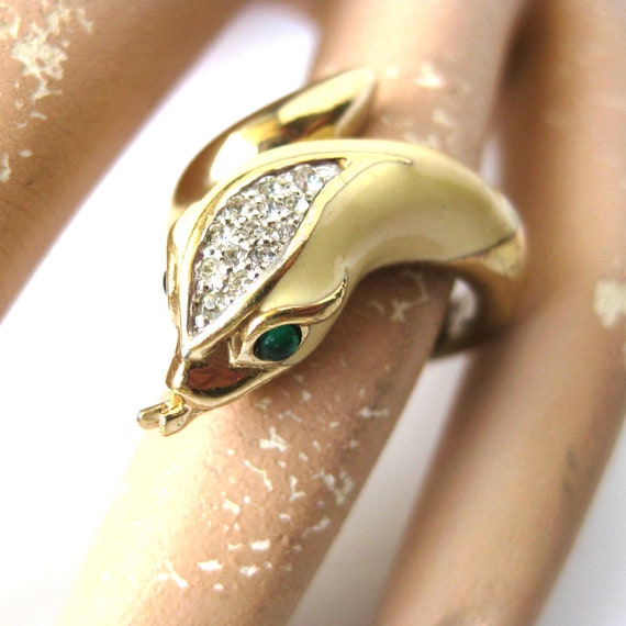 Cobra Ring, Enamel and Faux Diamond Sterling Ring… - image 1