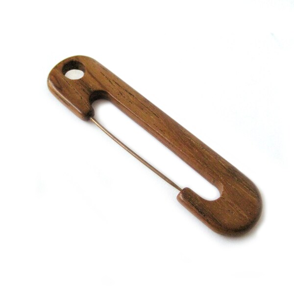 Large Wood Safety Pin Brooch, Novelty Brooch, Bar Pin, Wooden Jewelry, Scarf Pin, Lapel Pin, Overscale Safety Pin, Gift for Her
