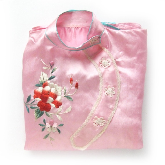 Vintage 50s Pink Asian Pajama Set, Vintage Lounge