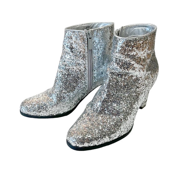 Glitter Boots, Glam Style Ankle Boots in Silver G… - image 1
