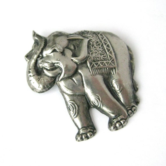 Vintage Pressed Silver ELEPHANT Brooch, Boho Styl… - image 2