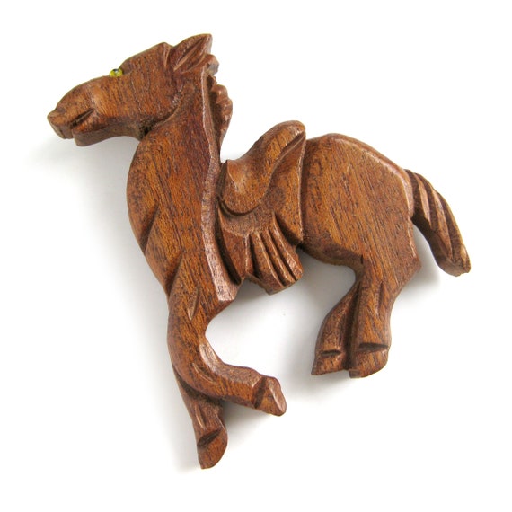 Large Wood Horse Brooch Pin, Figural Pin, Hand Ca… - image 3