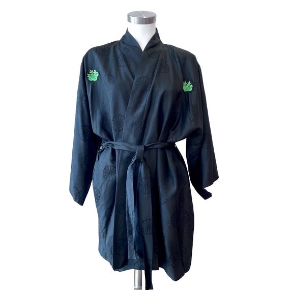 Vintage Embroidered Black Silk Robe: Nikko Palace Hotel, Tokyo