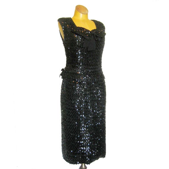 Black Sequin Wiggle Dress, Two-Piece Bombshell Dr… - image 5