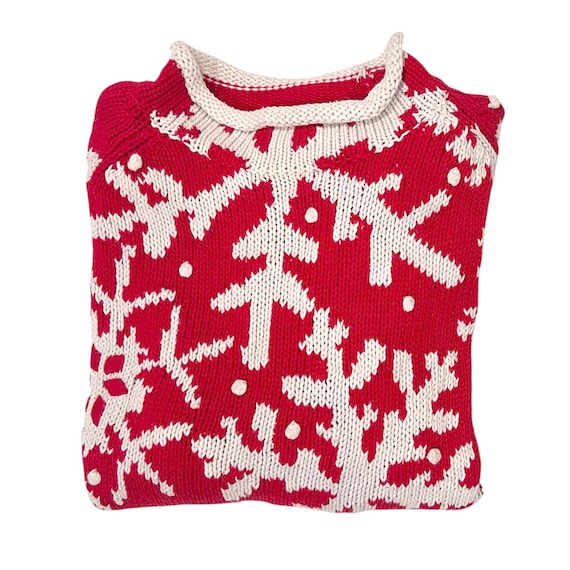 Michael Simon Red and White Snowflake Pullover Sw… - image 2