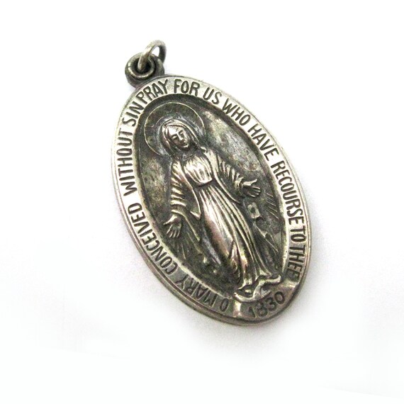 Antique Catholic Sterling Silver Scapular & Miraculou… Gem