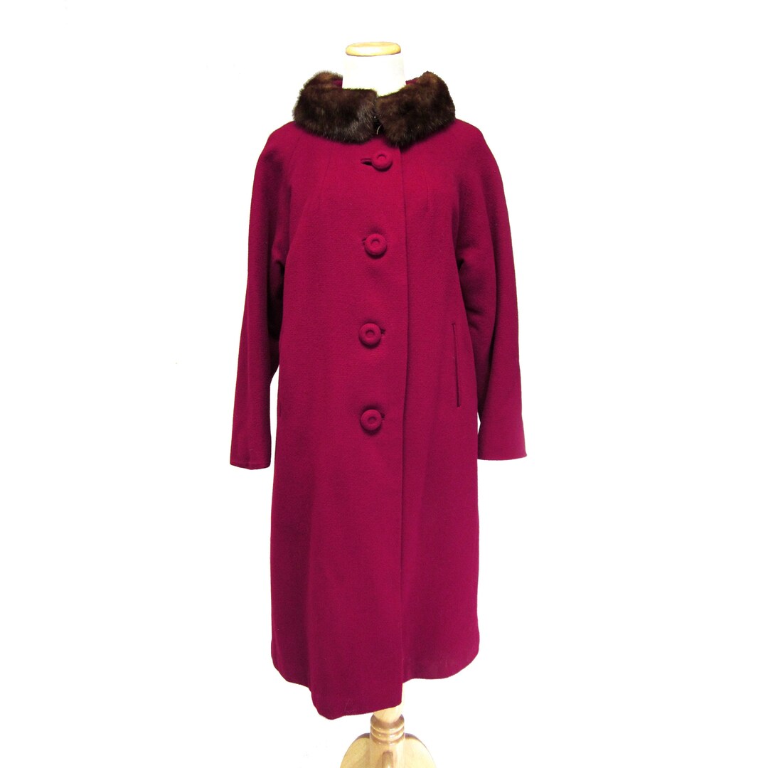 Red Wool Coat with Fur Trimmed Collar