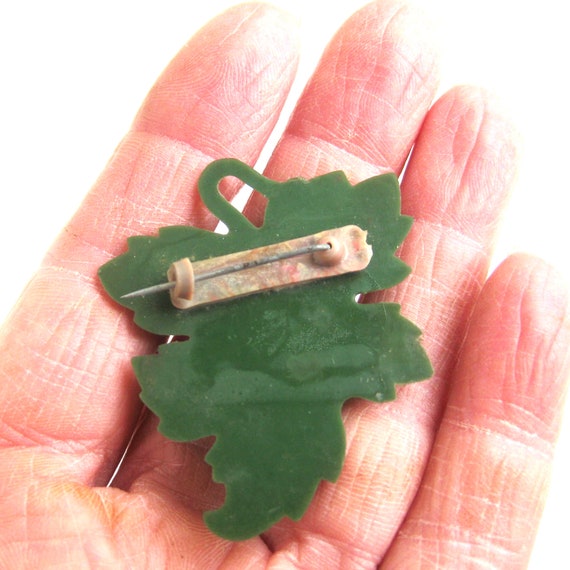 Vintage 1940s Plastic Autumn Leaf Figural Brooch,… - image 5