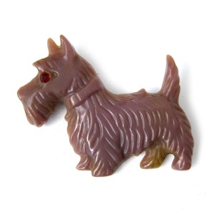 1940s Celluloid Scotty DOG Brooch with Rhinestone Eye, Westie Brooch, Gift for Dog Mom, Vintage Novelty Jewelry, Collectible Jewelry Pin