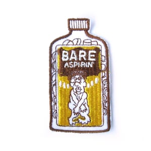 1970s Vintage Embroidered "Bare Aspirin" Patch, Kooky Spoof