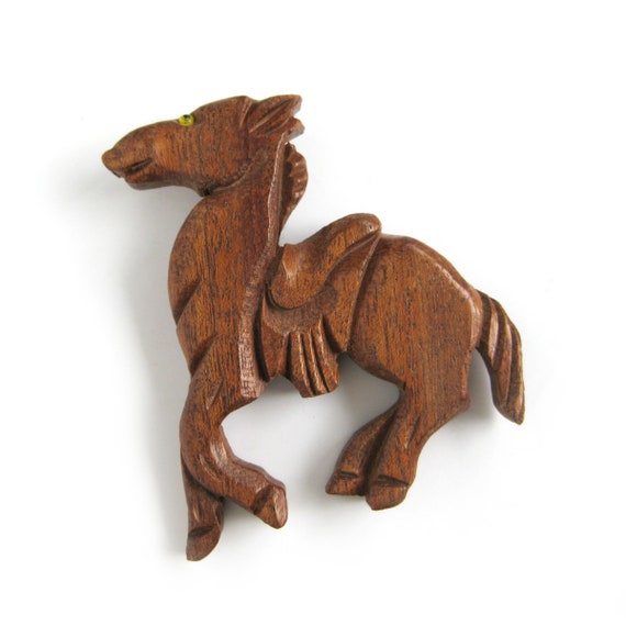 Large Wood Horse Brooch Pin, Figural Pin, Hand Ca… - image 2