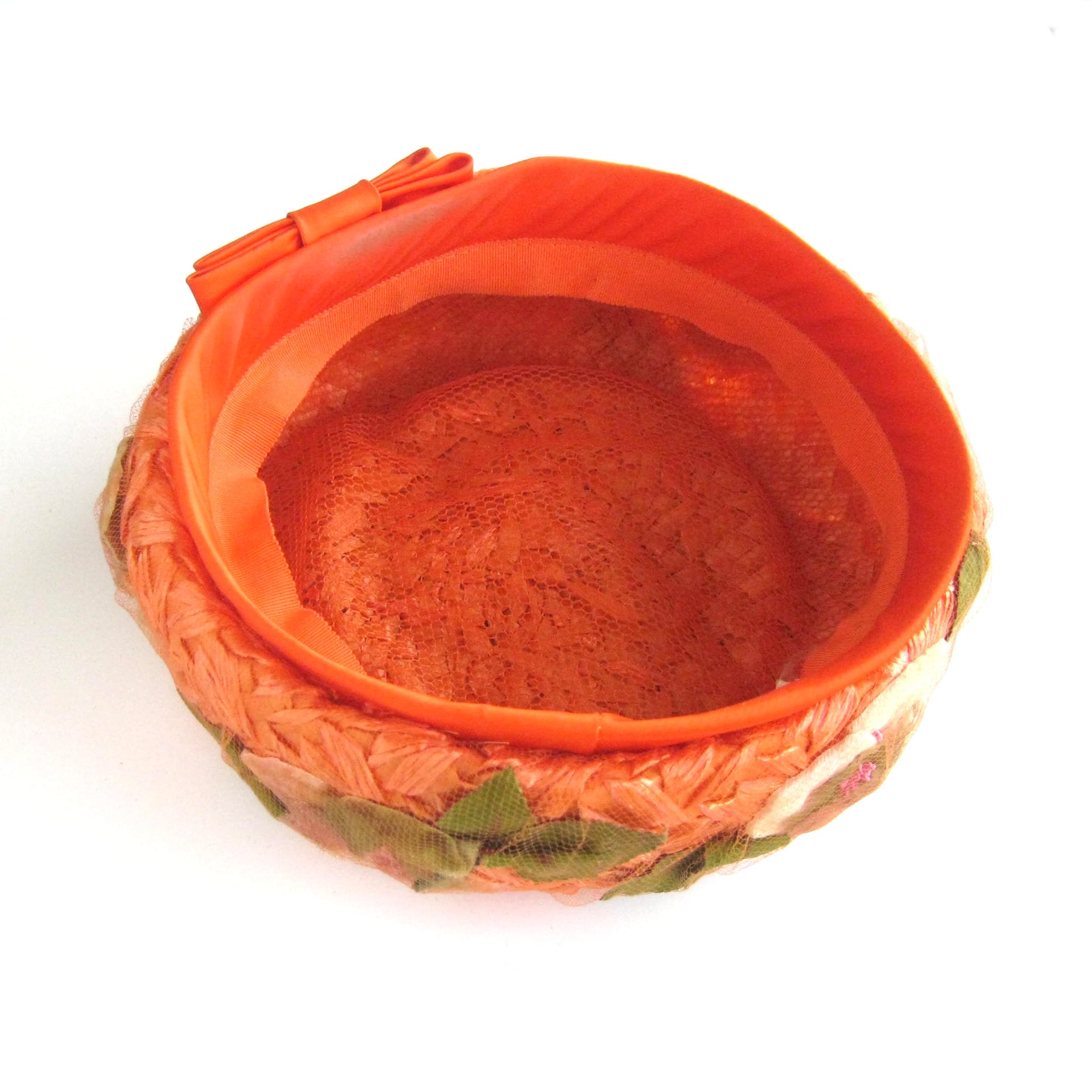 Vintage Floral Hat - Roberta Bernays 1950s Roberta Bernays Floral Raffia Hat, Orange & Green  main image 2