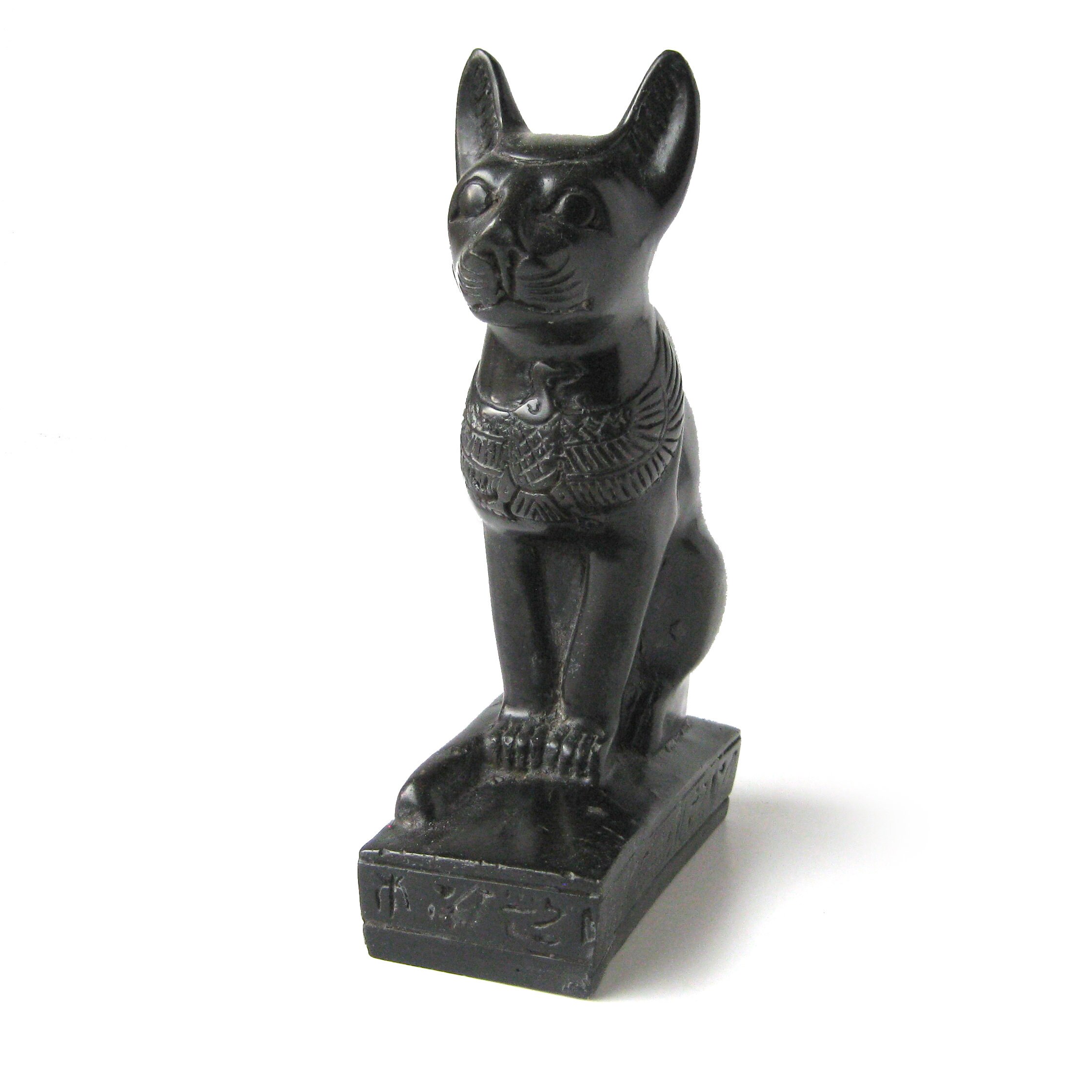 ヴィンテージ彫刻の黒い石のエジプト猫像：象形文字の台座 - Etsy 日本
