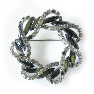 Vintage Two-Tone Sparkly Rhinestone Brooch, Gray and Clear Rhinestones, Glamour Girl Round Pin, Vintage Costume Jewelry, Statement Piece