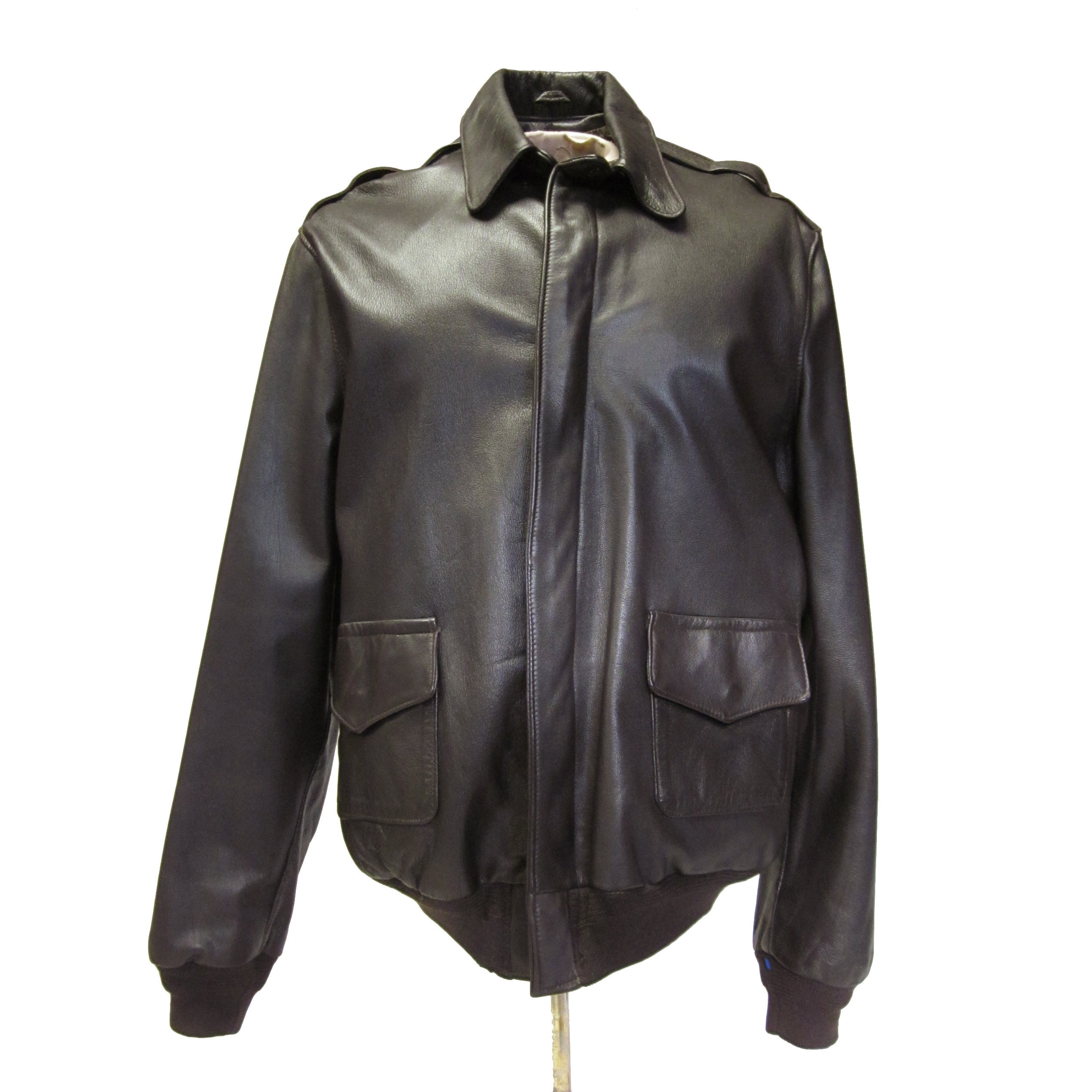 Classic Leather Bomber Jacket, A2 Flight Jacket, Dark Brown Goat