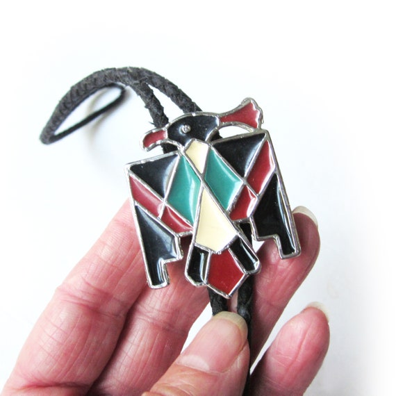 Southwestern Thunderbird Bolo Tie, Multi-color En… - image 4