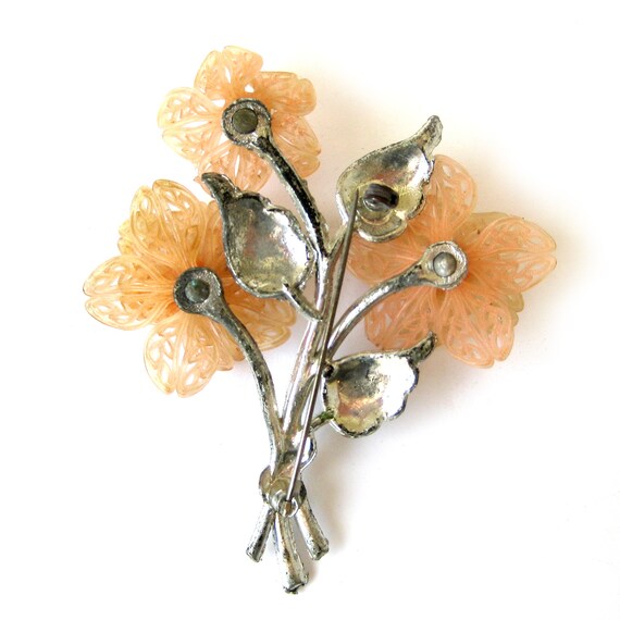 Vintage Floral Brooch, Pressed Metal Brooch with … - image 6