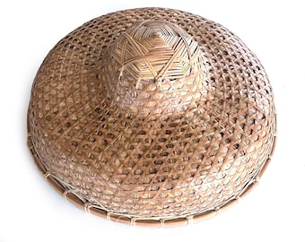 Chinese Rattan Rickshaw Hat, Vintage 1960&#39;s, Conical Hat, Rickshaw Hat, Rice Paddy Hat, Tiki Oasis Style, Boho Chic Wall Decor