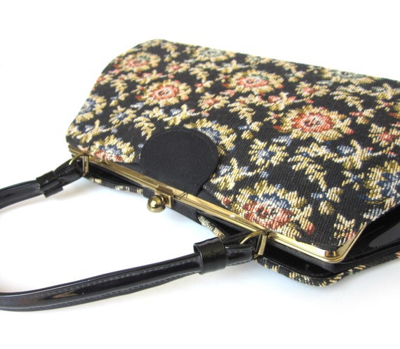 Floral Tapestry Evening Bag, Convertible Black Ba… - image 10
