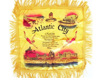 1940s - 1950s Atlantic City Souvenir Satin Pillow Sham, Gift for Mother, MidCentury, Beach House Decor, Jersey Shore Vacation House