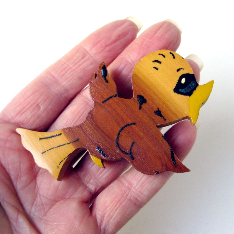 Chirping Bird Brooch Vintage Pin 1940s BIRD Brooch Vintage Jewelry Vintage Wood Jewelry
