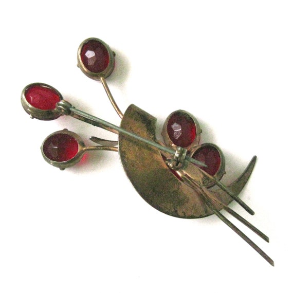 Vintage Sterling Silver Vermeil Brooch with Ruby … - image 10