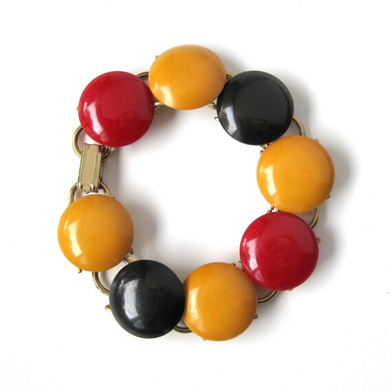 Vintage Bakelite Link Bracelet, Tri-color Bakelite