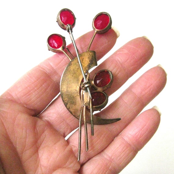 Vintage Sterling Silver Vermeil Brooch with Ruby … - image 7