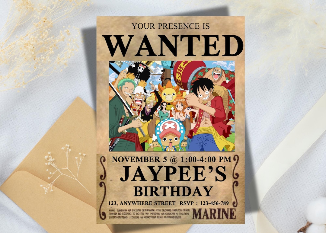 One Piece Invitation, Editable One Piece Invitation, Anime Manga ...
