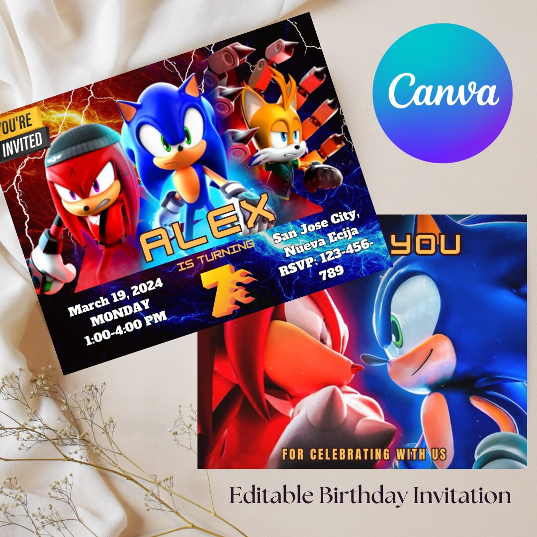 Sonic Birthday Invitation, Awesome Sonic the Hedgehog Party, Kids ...