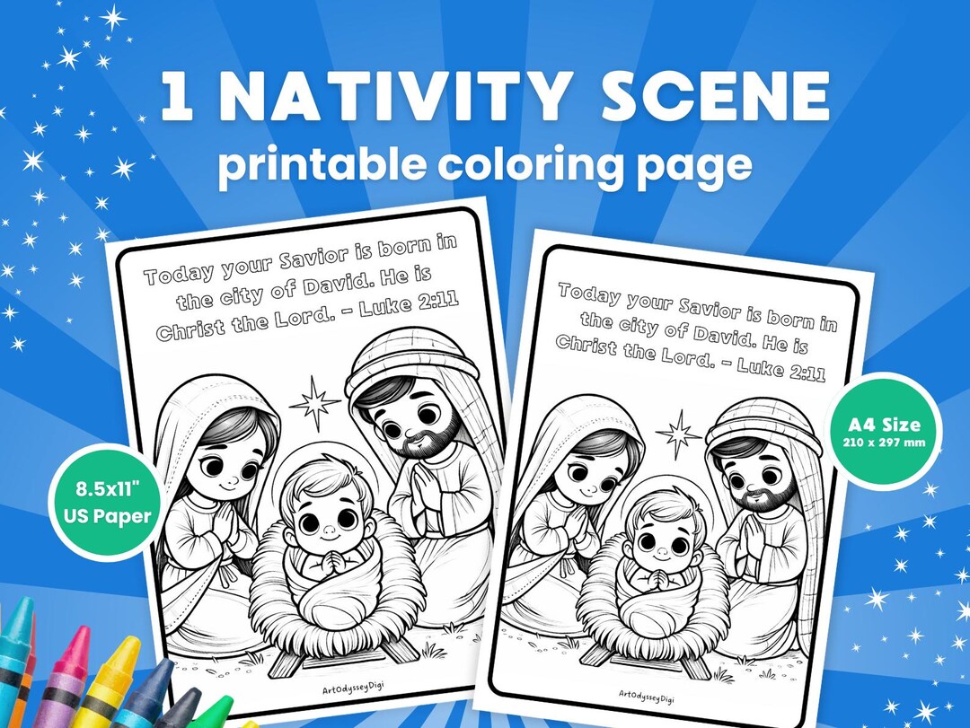 Nativity Coloring Page for Kids, Christian Homeschool Printable, Sunday ...