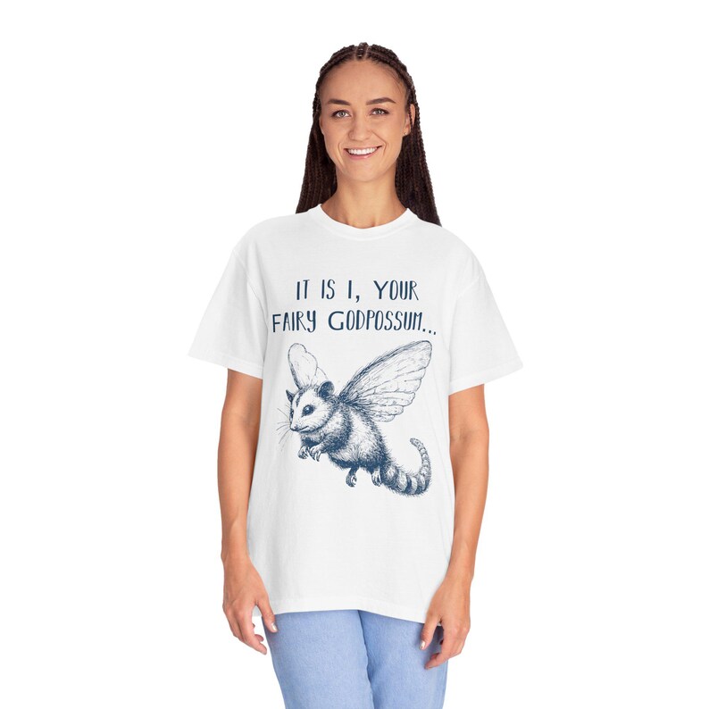 Funny Possum T-Shirt: 'Fairy Godpossum' Quirky Humor Tee White
