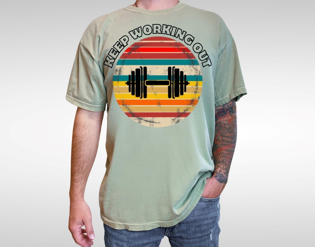 Retro Vintage Fitness T-shirt - Keep Working Out Dumbbell Design ...