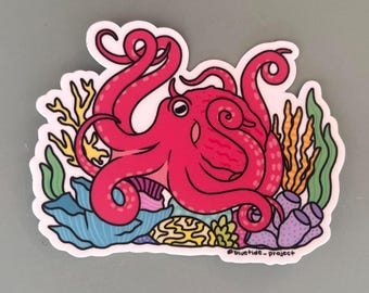 Colorful Octopus Sticker | Vibrant Coral Reef Ocean Decal | Marine Life Waterproof Vinyl Sticker | Ocean Lover Gift