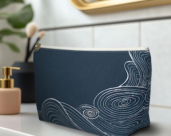 Japanese Wave Blue Accessory Pouch w T-bottom, design A9