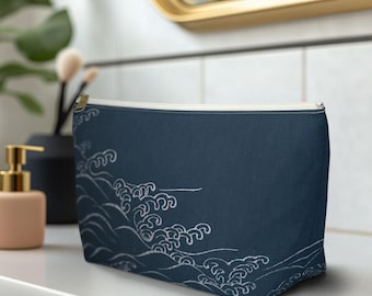 Japanese Wave Blue Accessory Pouch w T-bottom, design A4