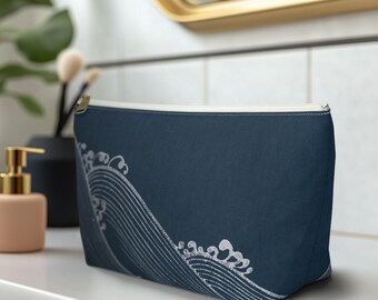 Japanese Wave Blue Accessory Pouch w T-bottom, design A2