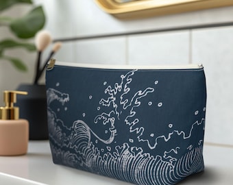 Japanese Wave Blue Accessory Pouch w T-bottom, design A1