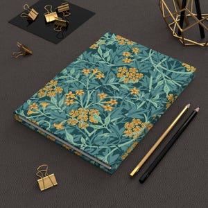 Boho Hardcover Notizbuch - Türkis und Gelb Botanisch