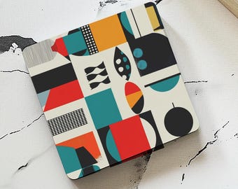 Midcentury Modern Coasters, Abstract Geometric Art, Cork Back, 4 Piece Set