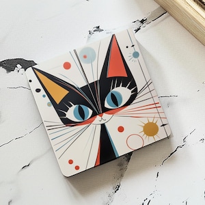 Posavasos Atomic Cat, posavasos modernos de mediados de siglo, regalo de inauguración para amantes de los gatos