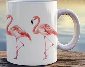 Pink Flamingo Tropical Island Ceramic Mug, Beach House Bird Lover Gift