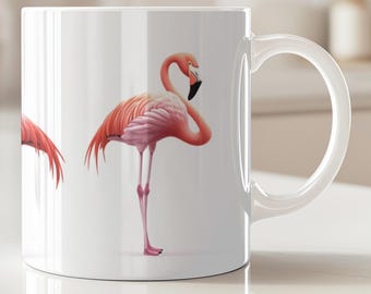 Pink Flamingo Coffee Mug, Tropical Bird Lover Gift for Her, Mother's Day Gift, Ceramic Tea Cup, Florida Beach Island Vibes Drinkware